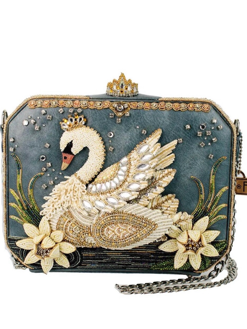 Embellished Swan Evening Clutch - Gold & Teal